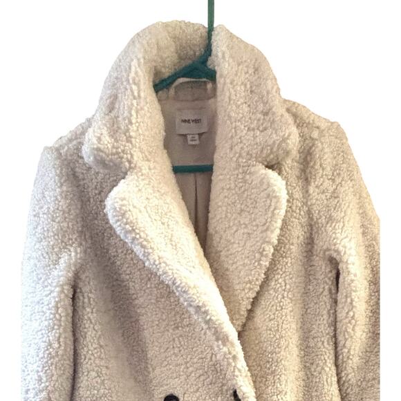 Nine West Teddy Sherpa Coat Cream Sz XS Double Breasted Teddy Bear Snow Winter - Picture 2 of 5